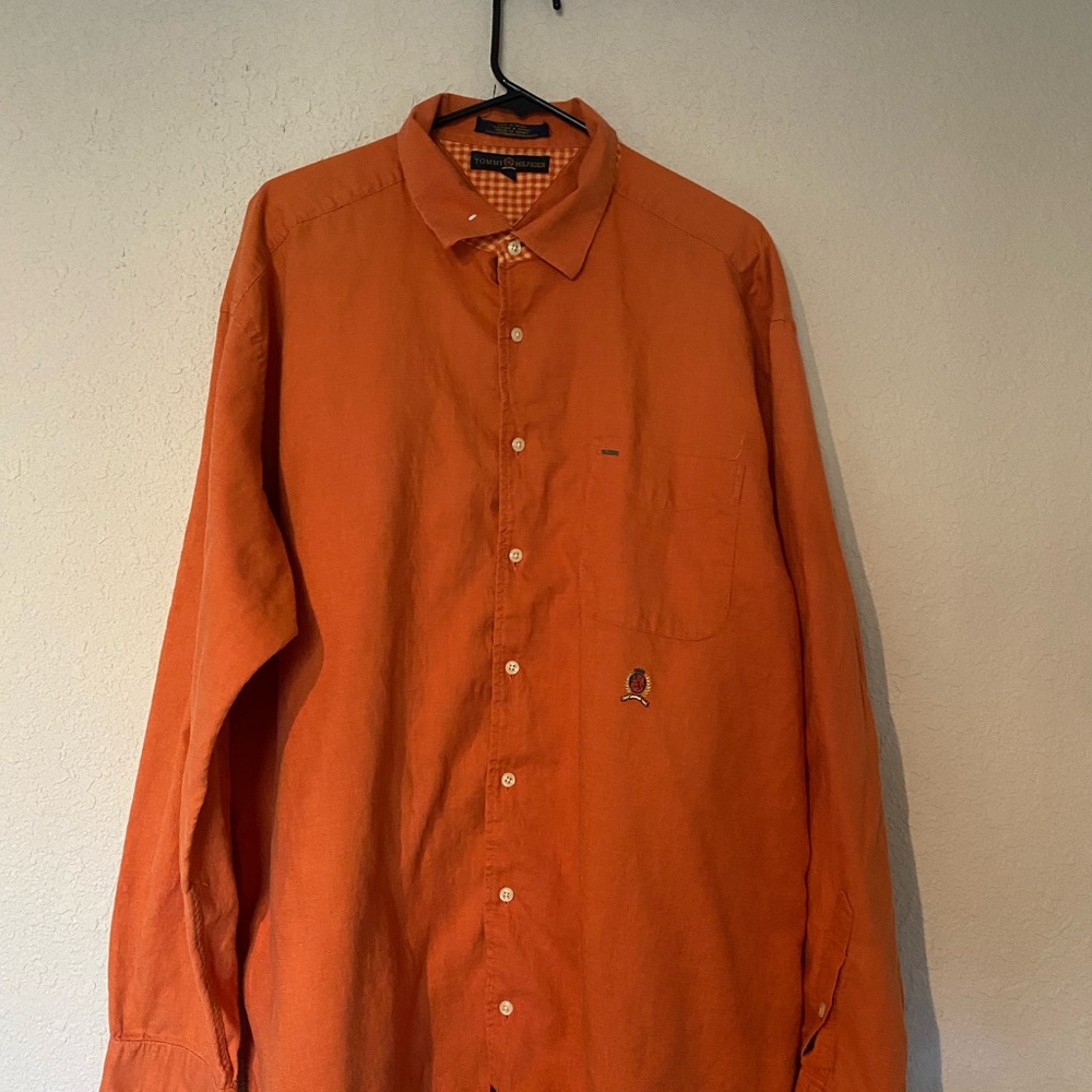 Tommy Hilfiger Shirt Mens XXL Orange Casual Button Up Long Sleeve good condition